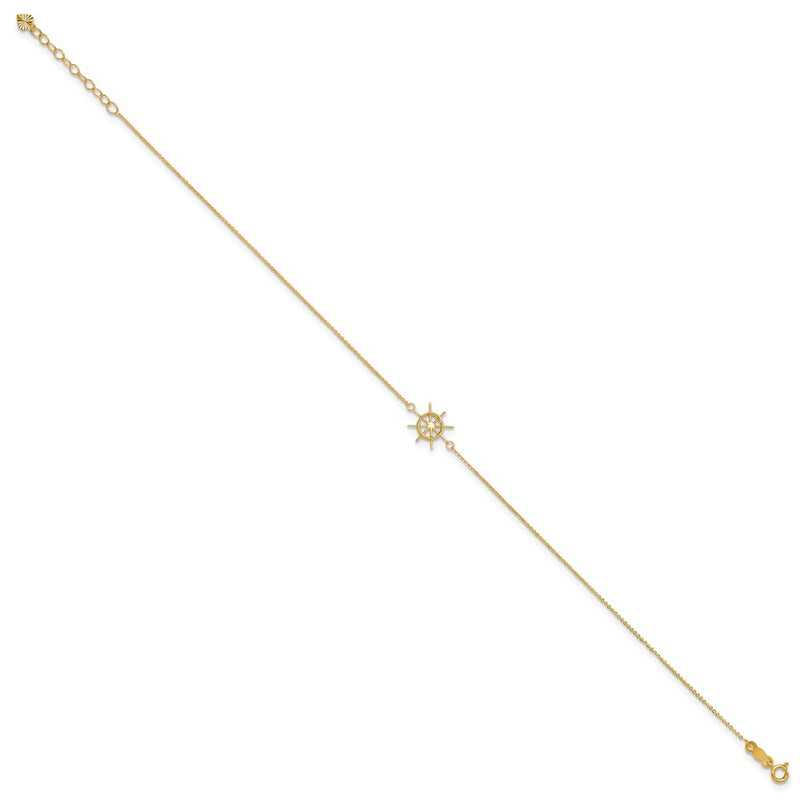 14k Polished Captains Wheel 9in Plus 1in. Ext. Anklet-ANK285-9