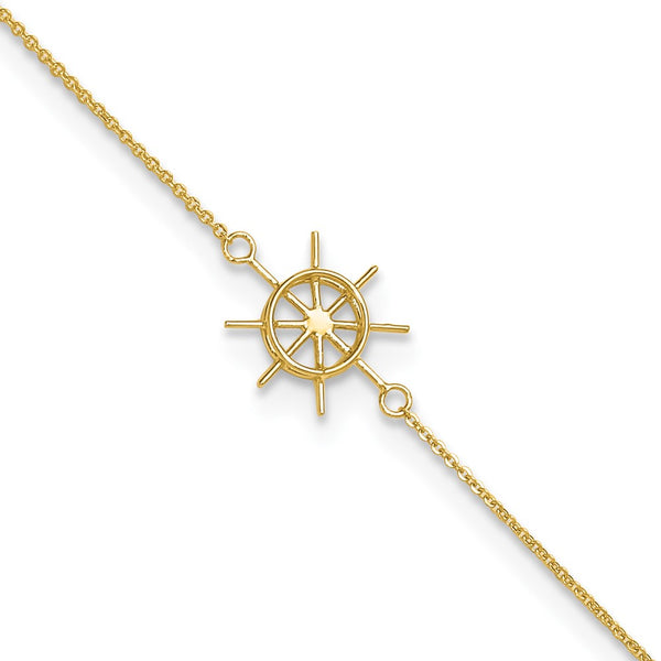 14k Polished Captains Wheel 9in Plus 1in. Ext. Anklet-ANK285-9