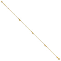 14k Polished Diamond-cut Triple Puffed Hearts 10in Plus 1in. Ext. Anklet-ANK287-10