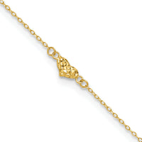 14k Polished Diamond-cut Triple Puffed Hearts 10in Plus 1in. Ext. Anklet-ANK287-10