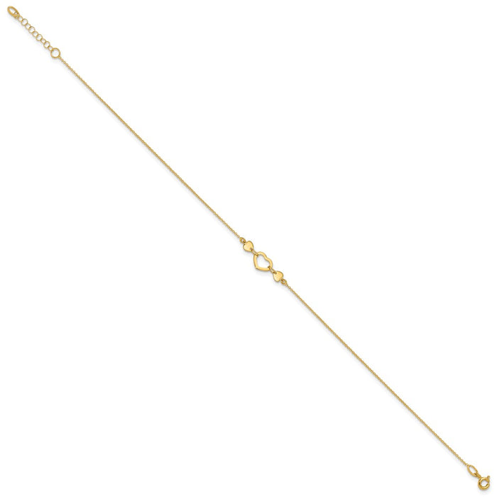 14k Polished Heart with 10in Plus .75in ext. Anklet-ANK288-10