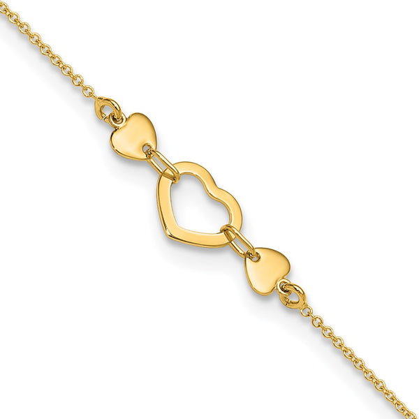 14k Polished Heart with 10in Plus .75in ext. Anklet-ANK288-10