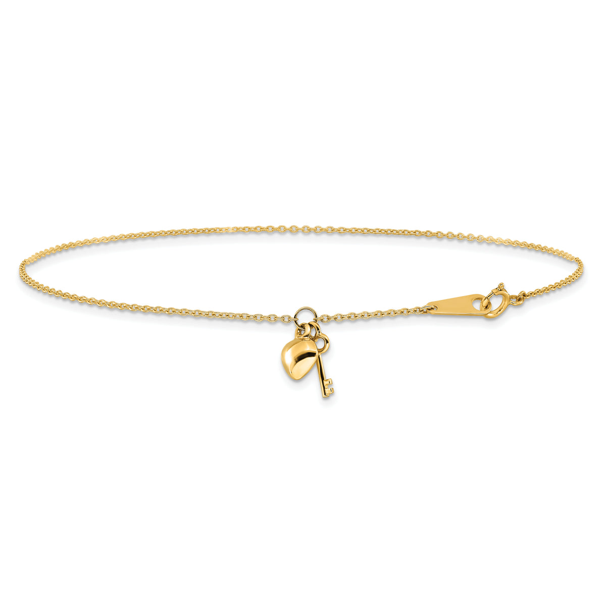 14k Gold Heart and Key 9in Plus 1in ext. Anklet-ANK289-10