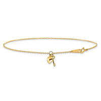 14k Gold Heart and Key 9in Plus 1in ext. Anklet-ANK289-10