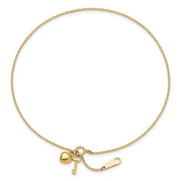 14k Gold Heart and Key 9in Plus 1in ext. Anklet-ANK289-10