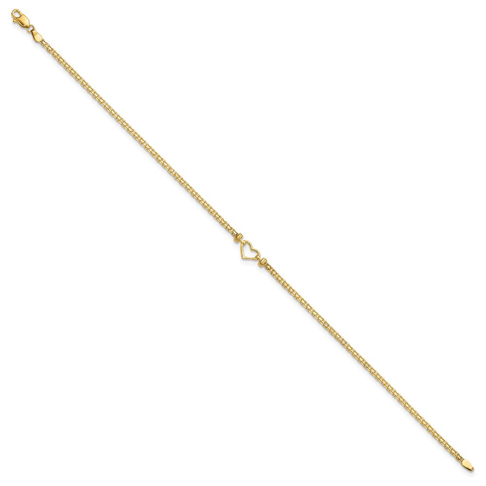 14k Polished Open-Heart 10inch Anklet-ANK29-10