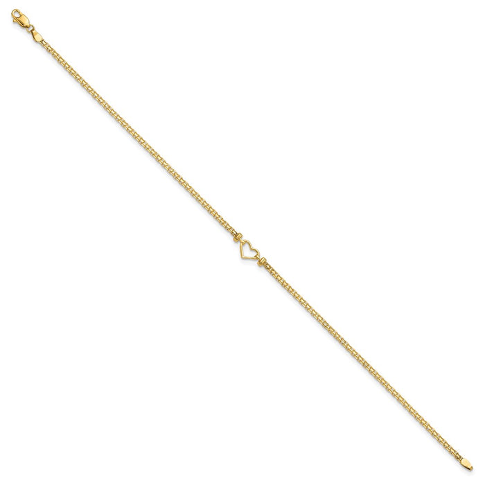 14k Polished Open-Heart 10inch Anklet-ANK29-10