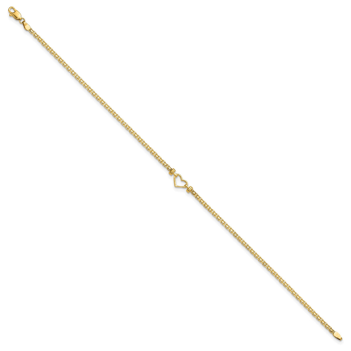 14k Polished Open-Heart 10inch Anklet-ANK29-10