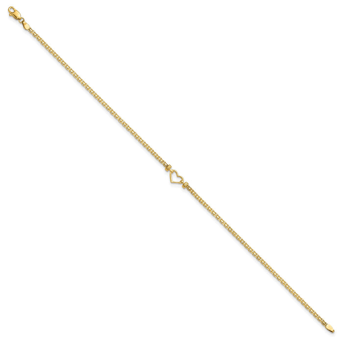 14k Polished Open-Heart 10inch Anklet-ANK29-10