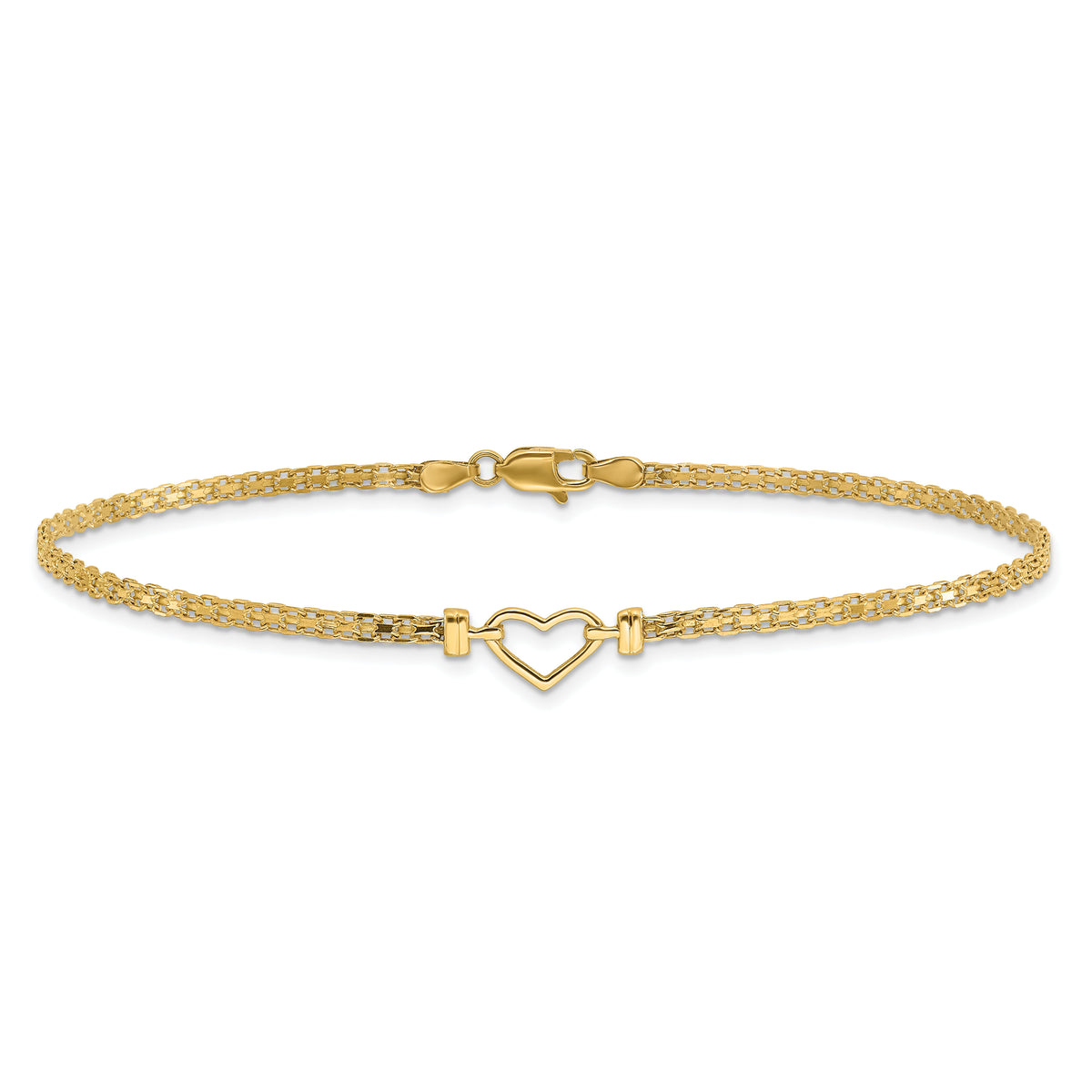 14k Polished Open-Heart 10inch Anklet-ANK29-10