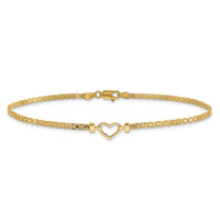 14k Polished Open-Heart 10inch Anklet-ANK29-10