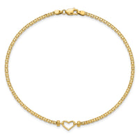 14k Polished Open-Heart 10inch Anklet-ANK29-10