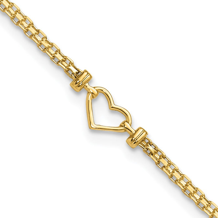 14k Polished Open-Heart 10inch Anklet-ANK29-10