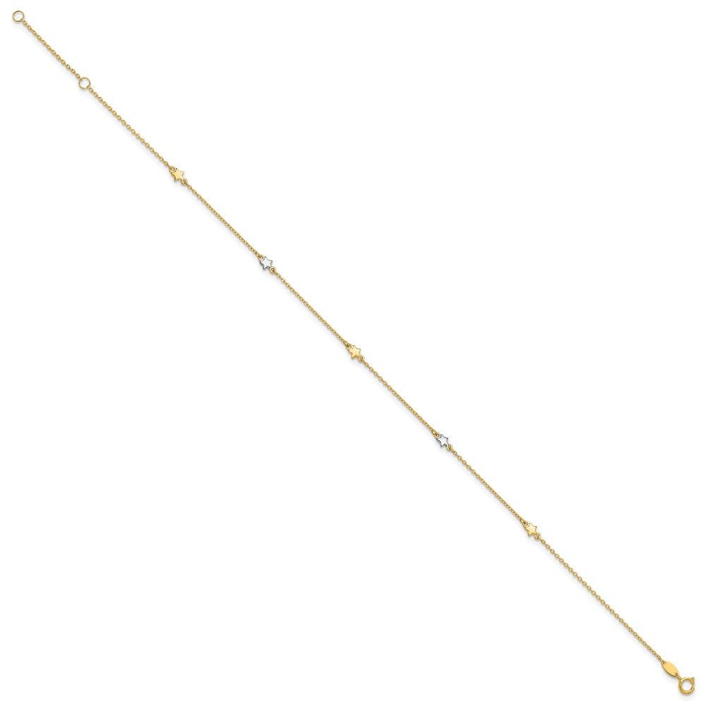 14K Two-Tone Polished Star 10in Plus 1in ext. Anklet-ANK291-10