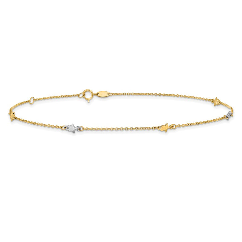 14K Two-Tone Polished Star 10in Plus 1in ext. Anklet-ANK291-10