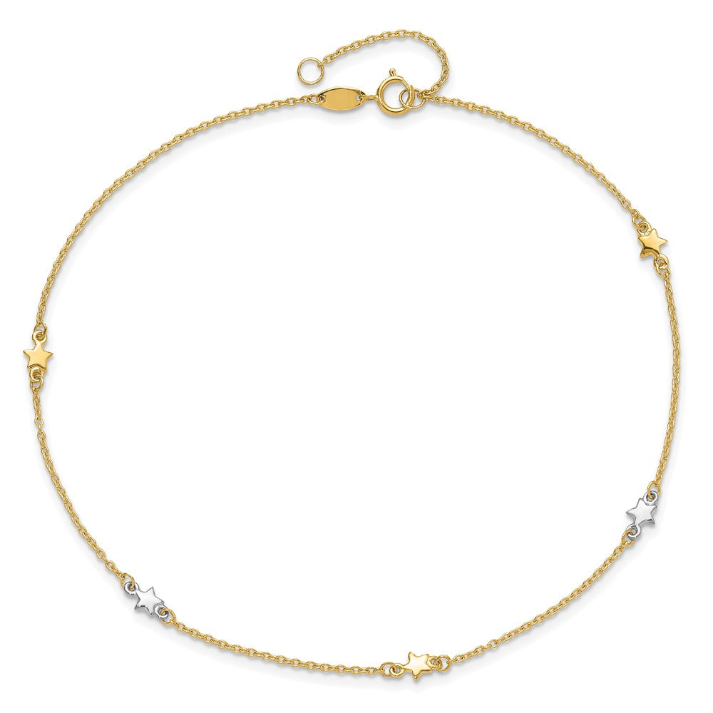 14K Two-Tone Polished Star 10in Plus 1in ext. Anklet-ANK291-10