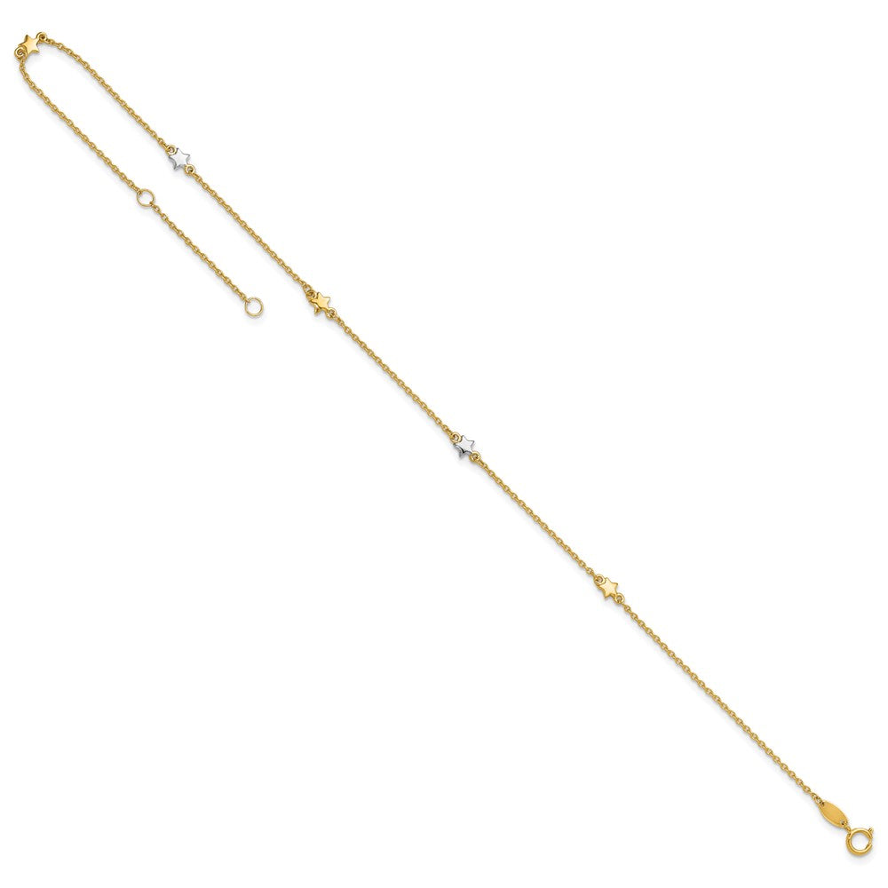 14K Two-Tone Polished Star 10in Plus 1in ext. Anklet-ANK291-10