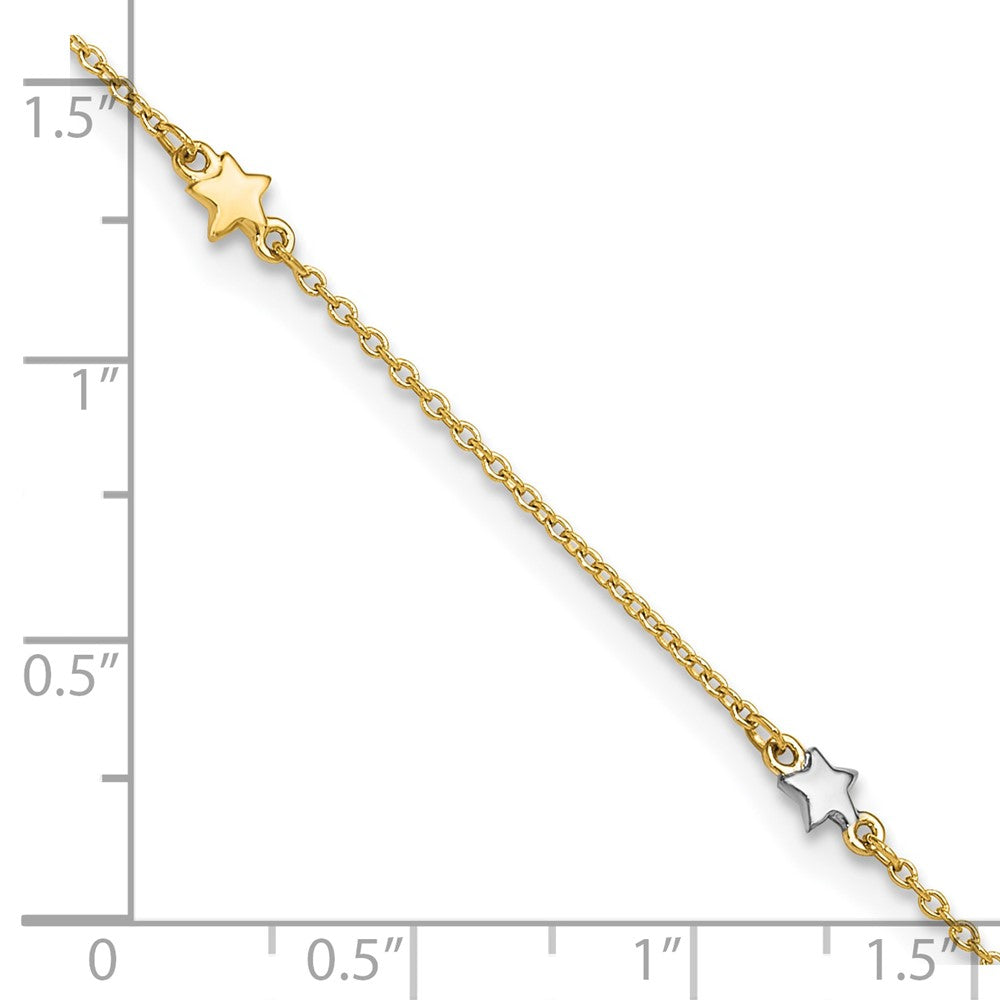 14K Two-Tone Polished Star 10in Plus 1in ext. Anklet-ANK291-10