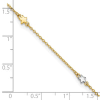 14K Two-Tone Polished Star 10in Plus 1in ext. Anklet-ANK291-10