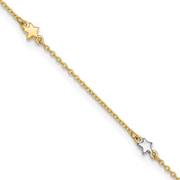 14K Two-Tone Polished Star 10in Plus 1in ext. Anklet-ANK291-10