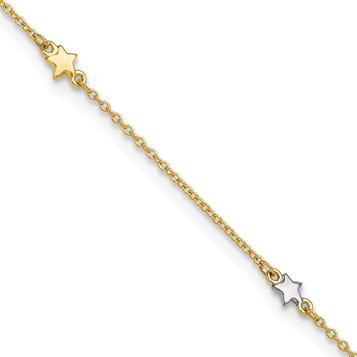 14K Two-Tone Polished Star 10in Plus 1in ext. Anklet-ANK291-10