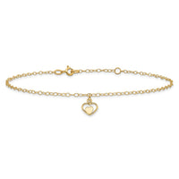 14K Polished Hearts 10in Plus 1in ext. Anklet-ANK294-10