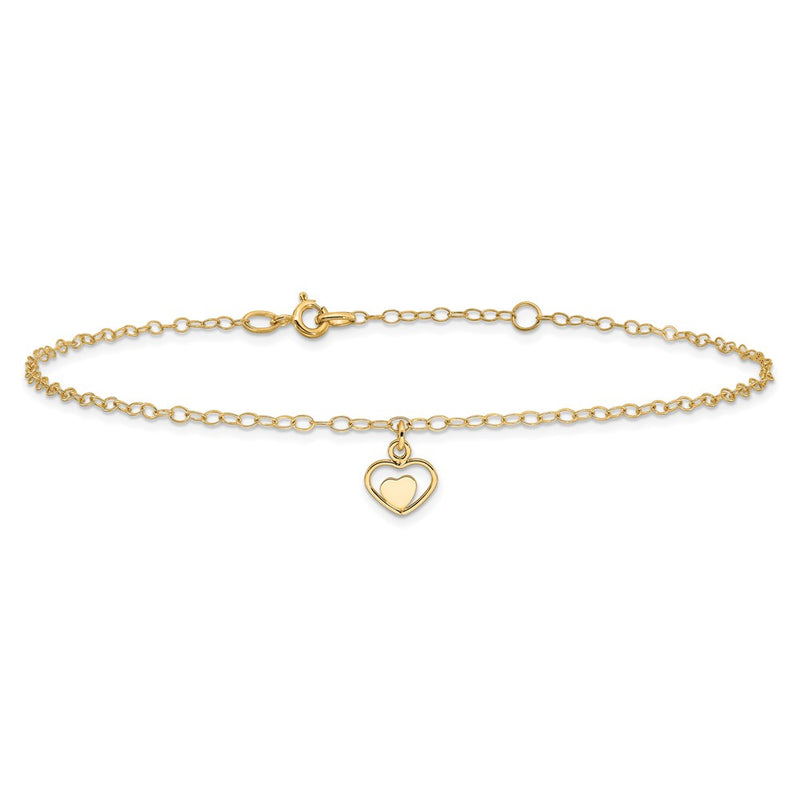 14K Polished Hearts 10in Plus 1in ext. Anklet-ANK294-10