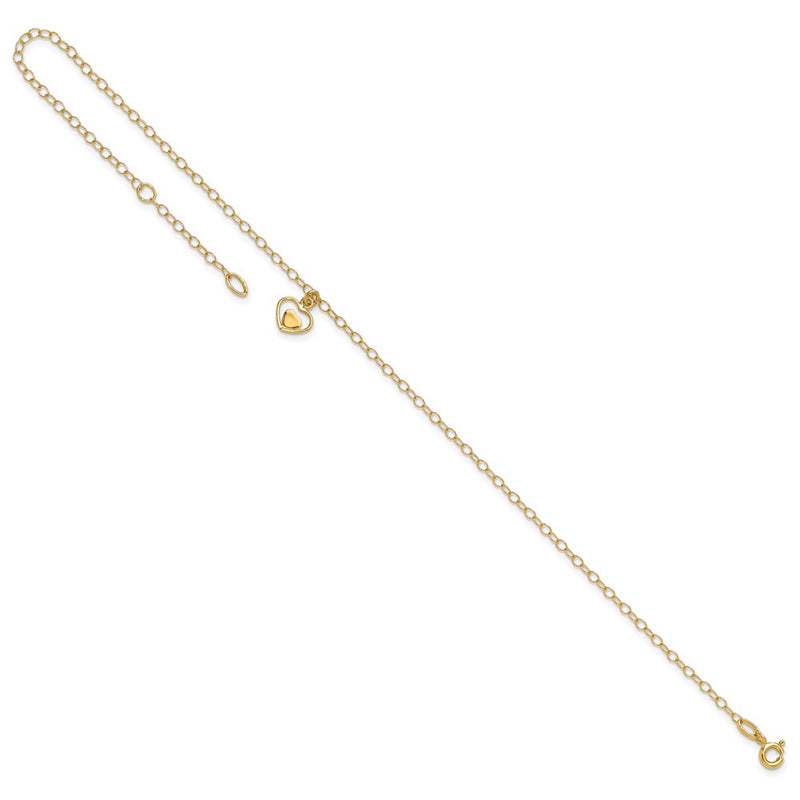 14K Polished Hearts 10in Plus 1in ext. Anklet-ANK294-10