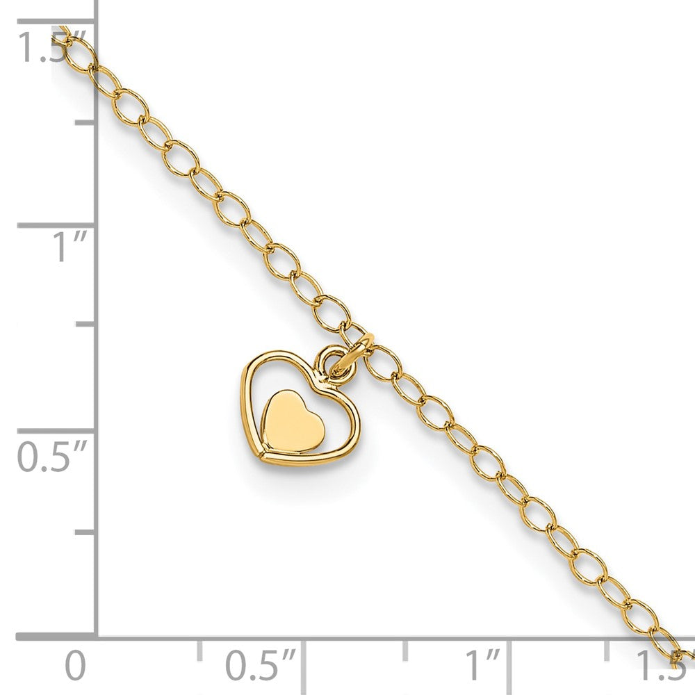 14K Polished Hearts 10in Plus 1in ext. Anklet-ANK294-10