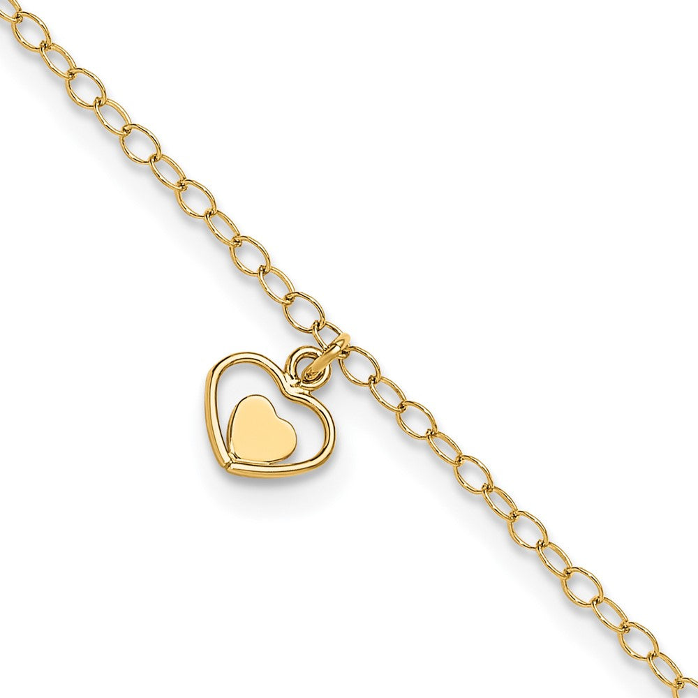 14K Polished Hearts 10in Plus 1in ext. Anklet-ANK294-10