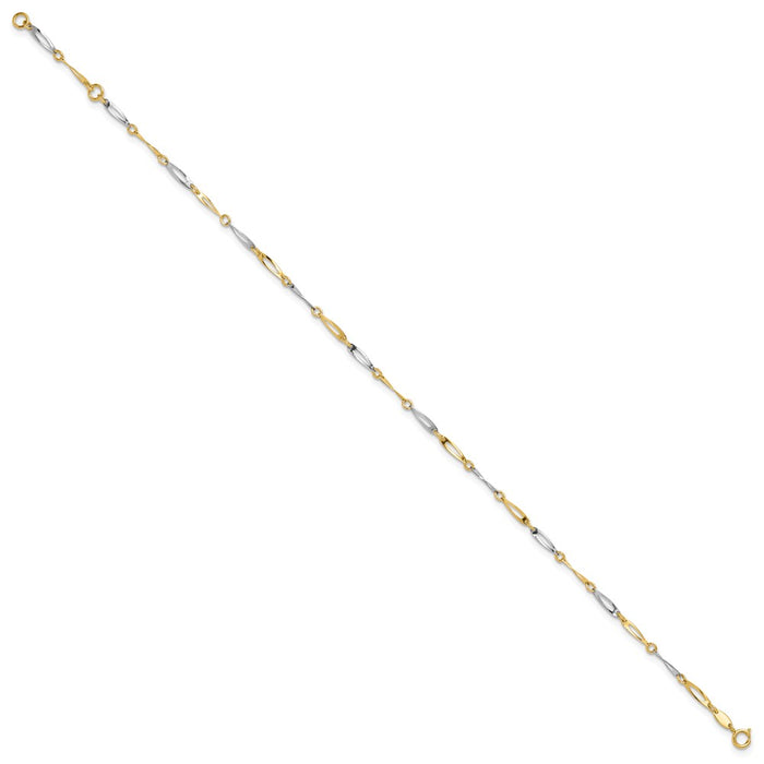 14k Two-Tone Polished Link 9.0 Plus 1in ext. Anklet-ANK298-10