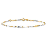 14k Two-Tone Polished Link 9.0 Plus 1in ext. Anklet-ANK298-10