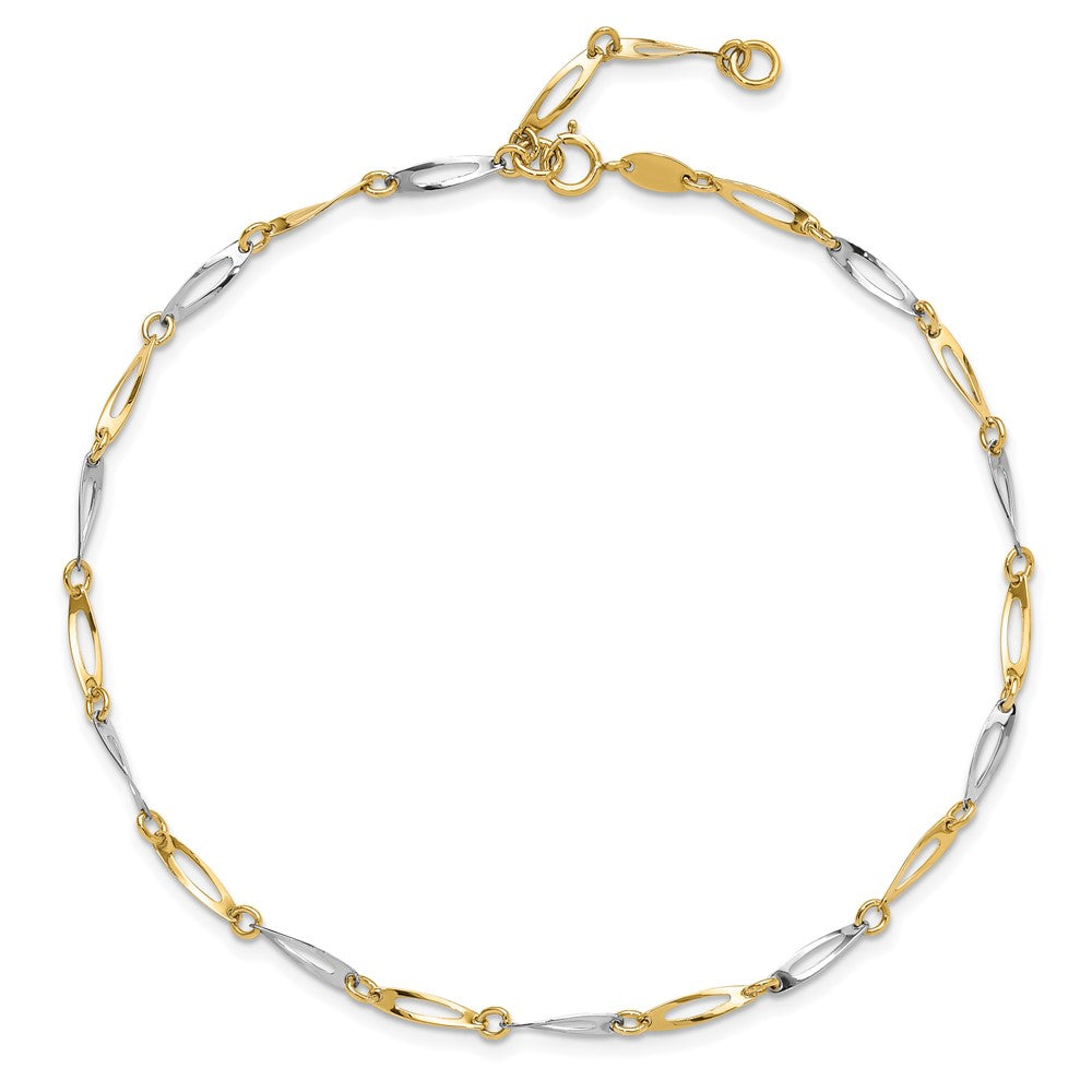 14k Two-Tone Polished Link 9.0 Plus 1in ext. Anklet-ANK298-10