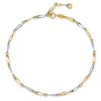 14k Two-Tone Polished Link 9.0 Plus 1in ext. Anklet-ANK298-10