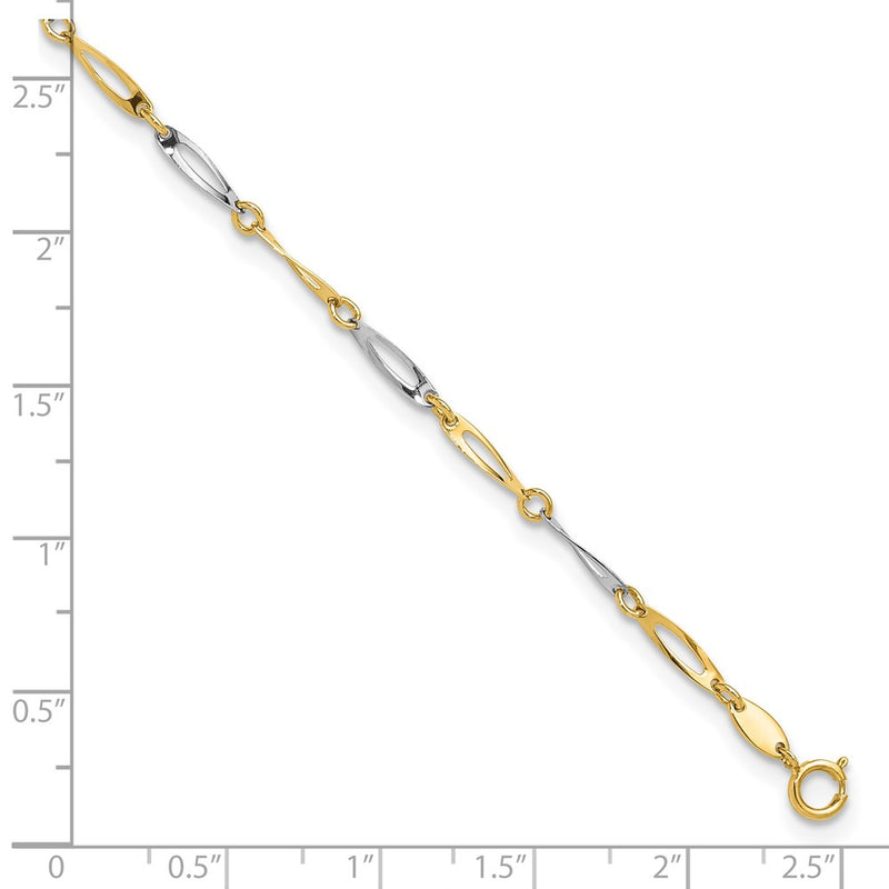 14k Two-Tone Polished Link 9.0 Plus 1in ext. Anklet-ANK298-10