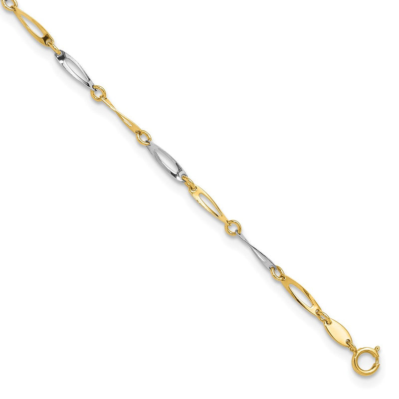 14k Two-Tone Polished Link 9.0 Plus 1in ext. Anklet-ANK298-10