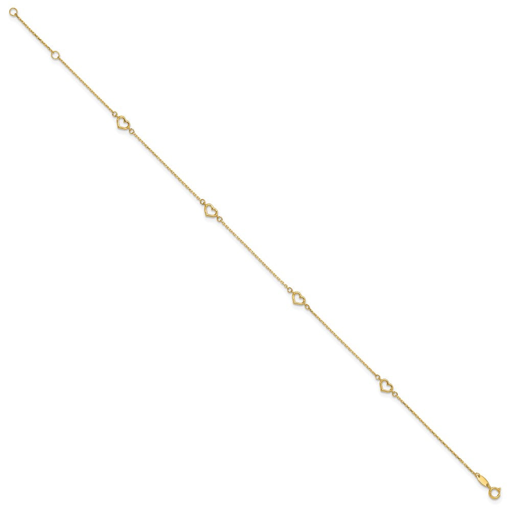 14K Heart 10in Plus 1in ext. Anklet-ANK300-10