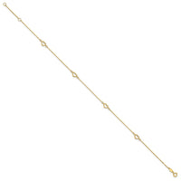 14K Heart 10in Plus 1in ext. Anklet-ANK300-10