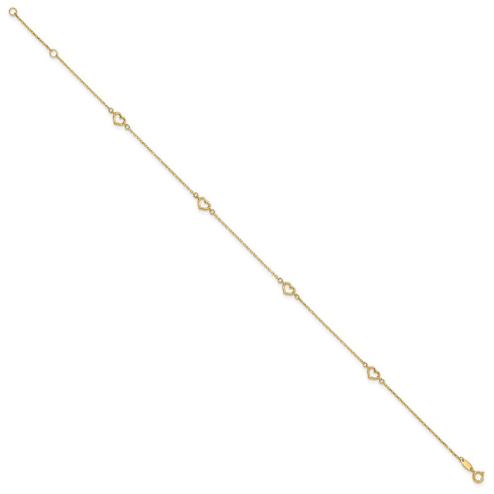 14K Heart 10in Plus 1in ext. Anklet-ANK300-10