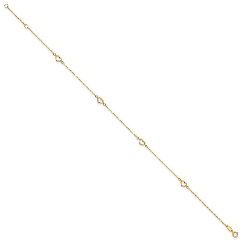 14K Heart 10in Plus 1in ext. Anklet-ANK300-10