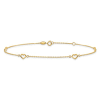 14K Heart 10in Plus 1in ext. Anklet-ANK300-10