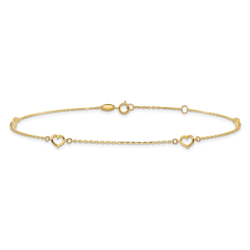 14K Heart 10in Plus 1in ext. Anklet-ANK300-10