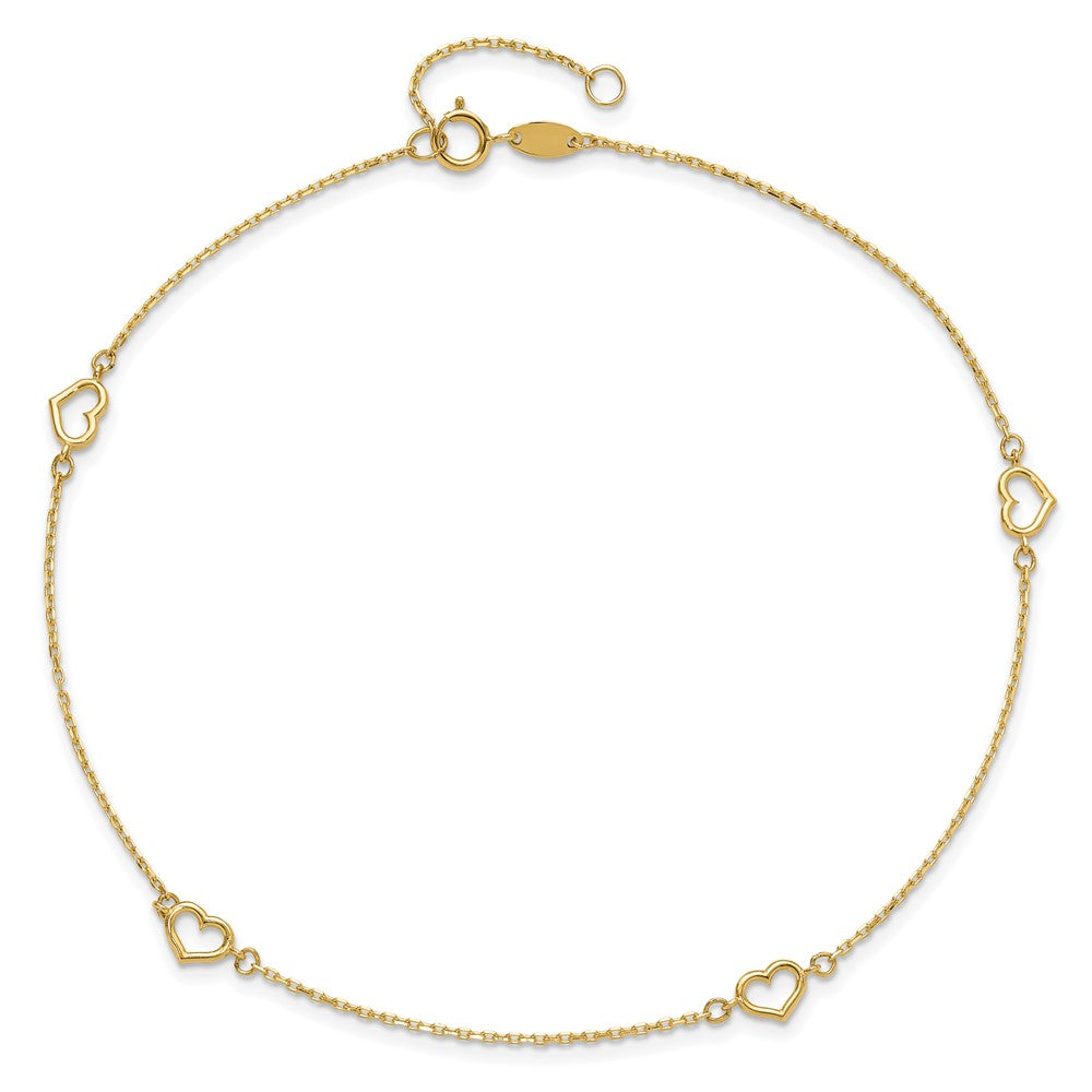 14K Heart 10in Plus 1in ext. Anklet-ANK300-10