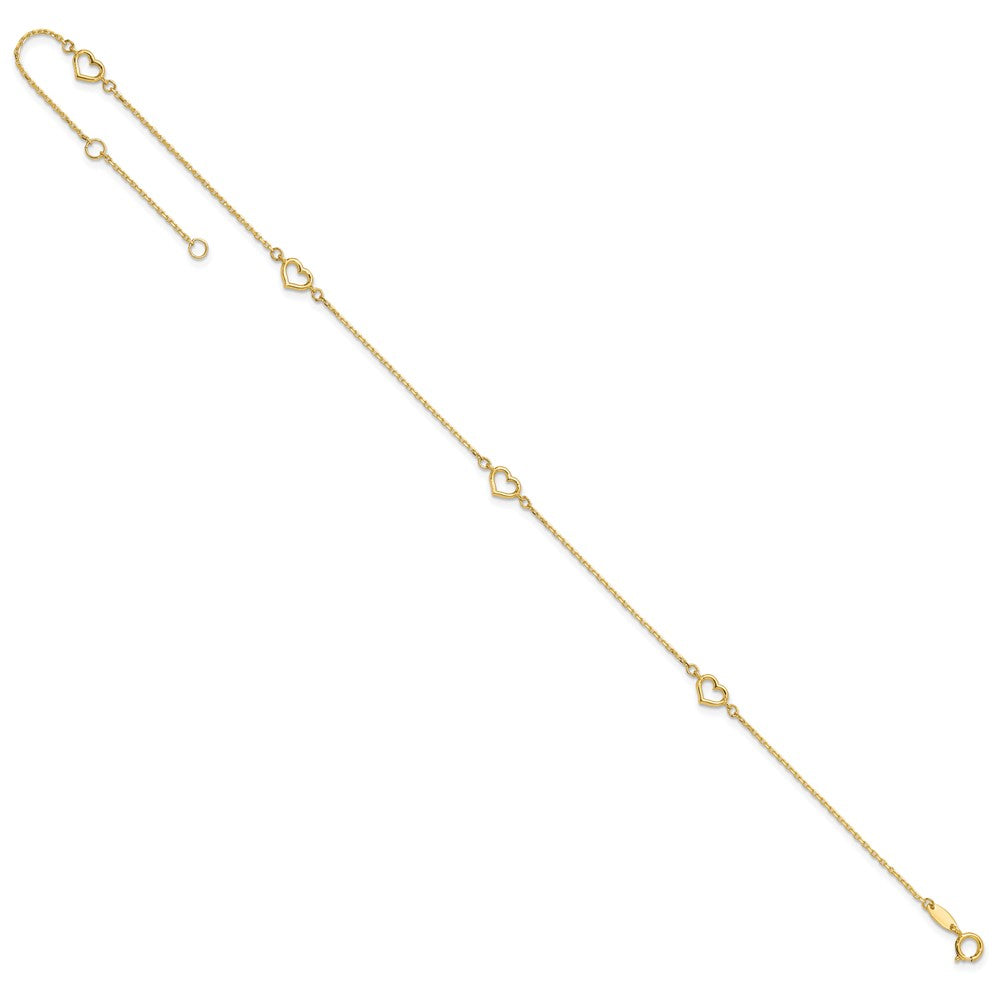 14K Heart 10in Plus 1in ext. Anklet-ANK300-10