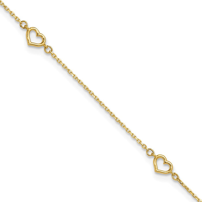 14K Heart 10in Plus 1in ext. Anklet-ANK300-10