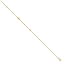 14K Two-Tone Diamond-cut Beads and Infinity 10in Plus 1in ext. Anklet-ANK301-10