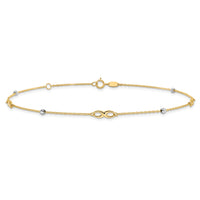 14K Two-Tone Diamond-cut Beads and Infinity 10in Plus 1in ext. Anklet-ANK301-10