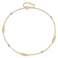 14K Two-Tone Diamond-cut Beads and Infinity 10in Plus 1in ext. Anklet-ANK301-10