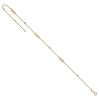 14K Two-Tone Diamond-cut Beads and Infinity 10in Plus 1in ext. Anklet-ANK301-10