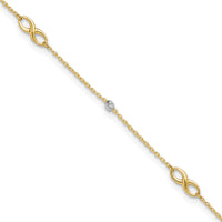 14K Two-Tone Diamond-cut Beads and Infinity 10in Plus 1in ext. Anklet-ANK301-10